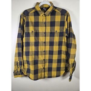 Mountain Hardwear Men M Yellow Black Buffalo Plaid Flannel Workwear Shirt Cotton